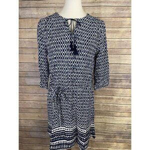 Beach Lunch Lounge Small Dress Tie Belt Tassel Peasant Style Boho Blue White